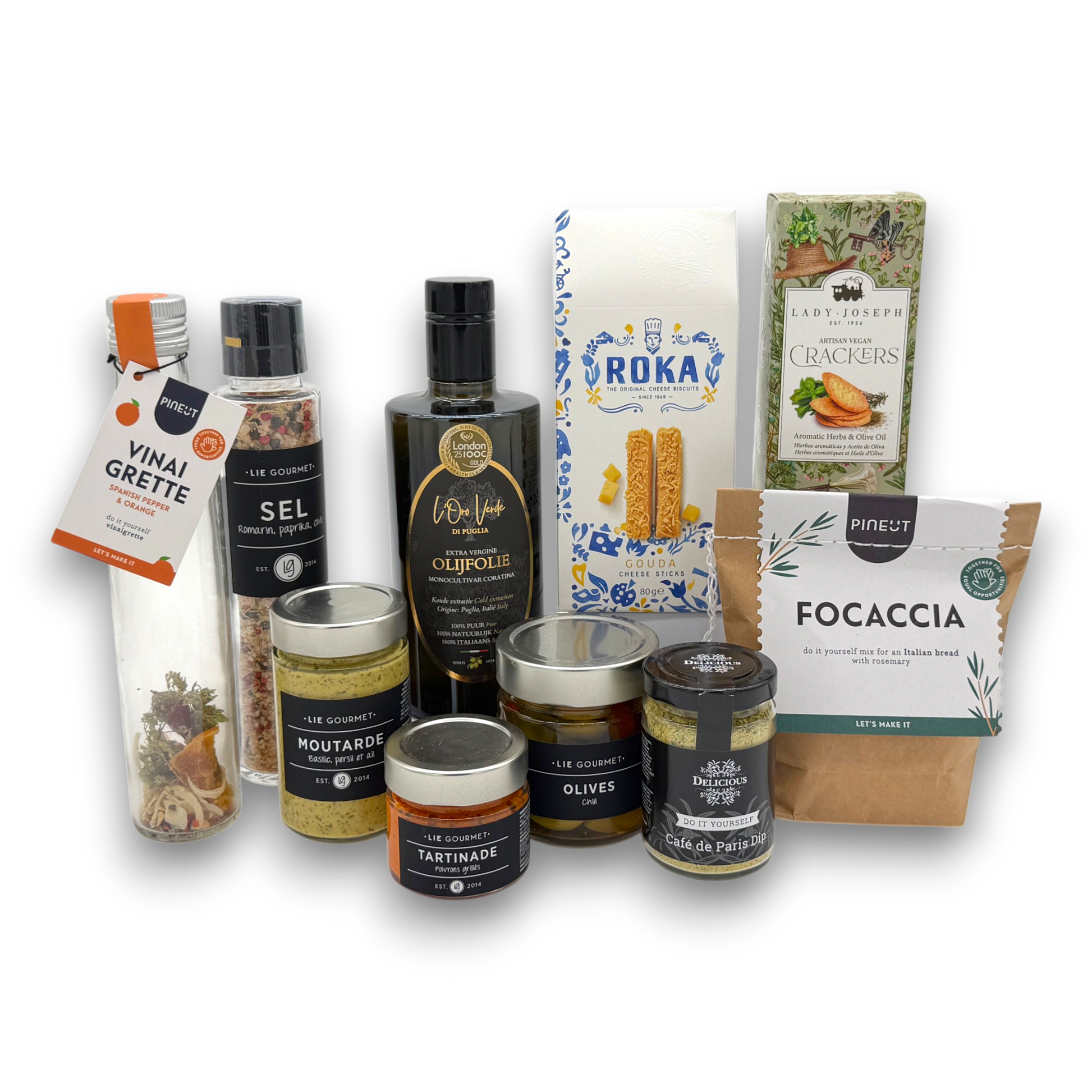 Open Grand Gourmet Gift Box with olive oil, focaccia and savoury aperitivo products