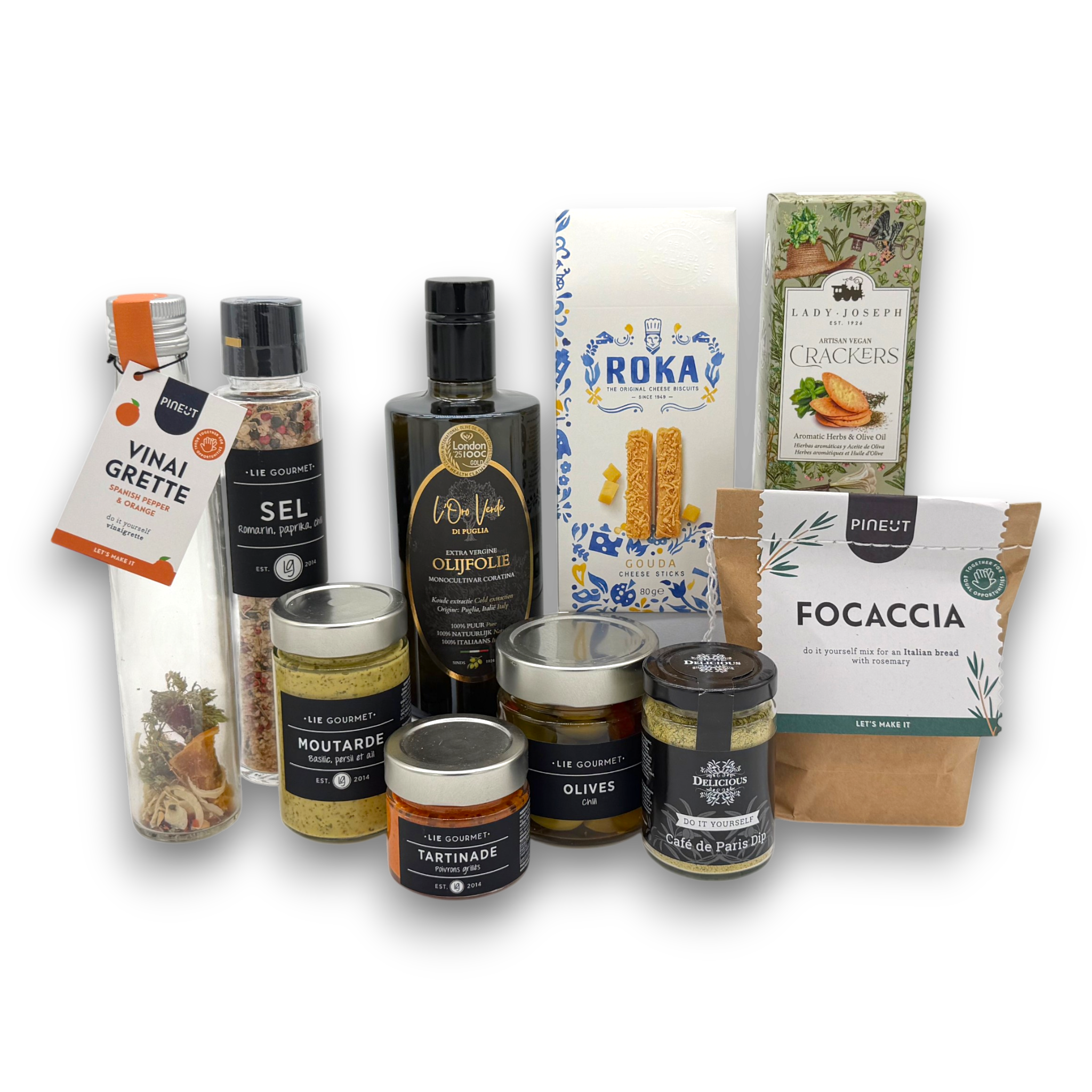 Open Grand Gourmet Gift Box with olive oil, focaccia and savoury aperitivo products
