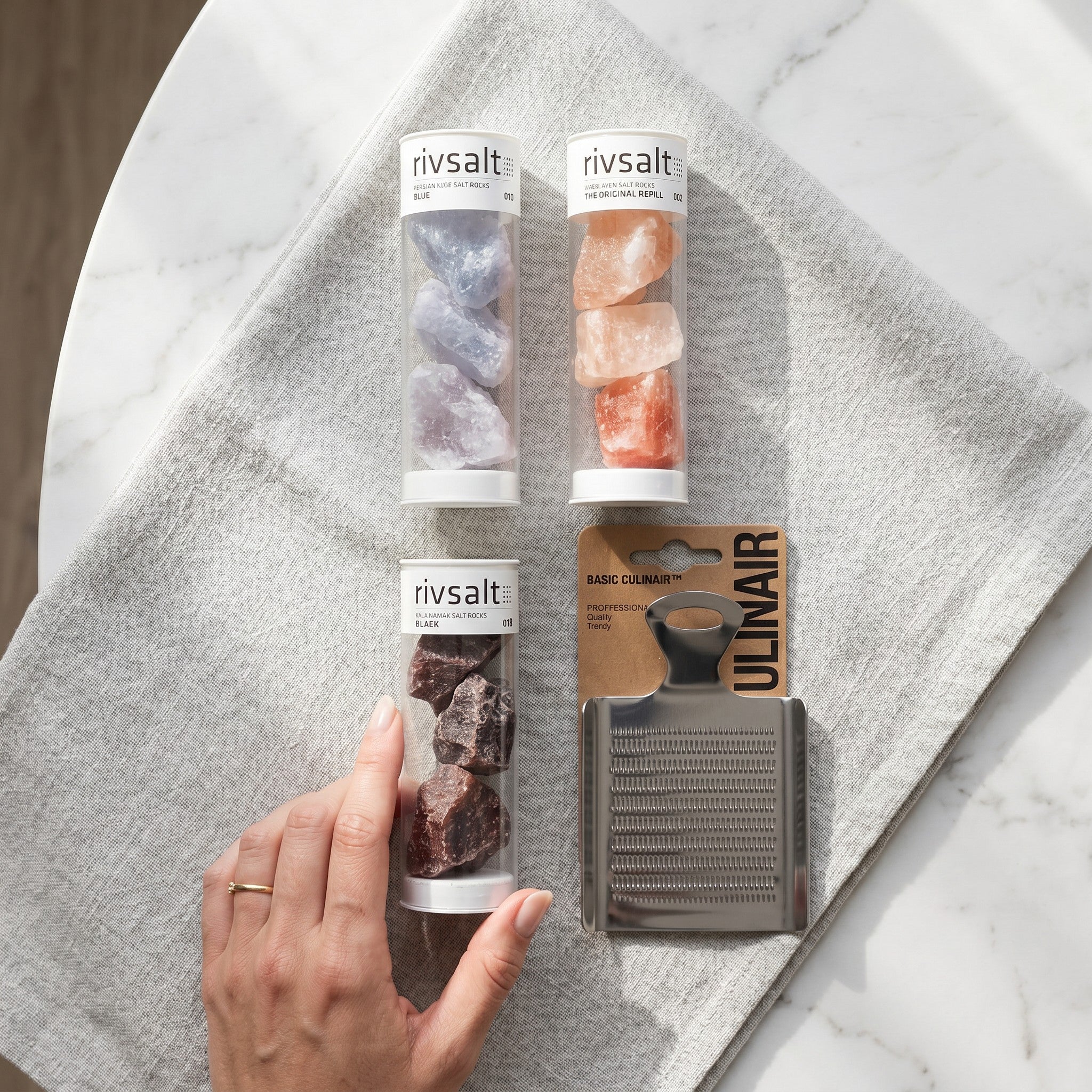 Crystal Colours Signature Gift — Rivsalt Trio & Stainless Steel Grater