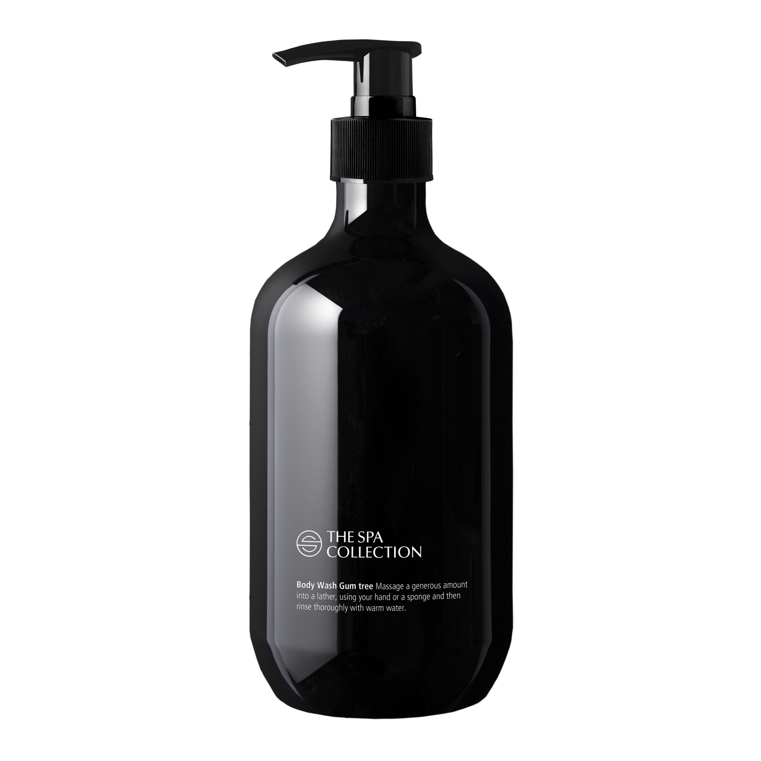 The Spa Collection Gum Tree shower gel in a black 475 ml pump bottle